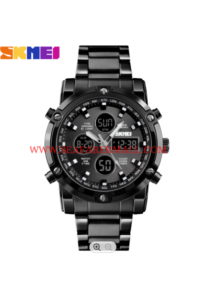 SKMEI 1389 Stainless Steel Strap Mens Watch-BLACK COLOR