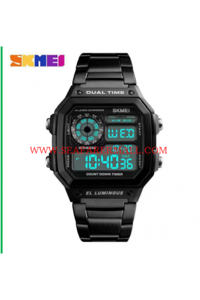 SKMEI 1299 Classic Resin Strap Digital Sport Watch-BLACK COLOR